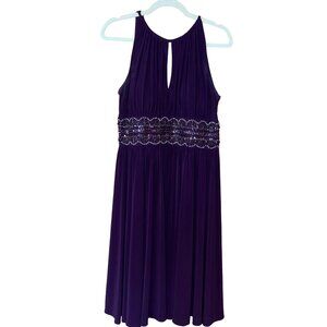 Dress Barn Petite 14 Purple Sleeveless Dress With Keyhole Beaded Waist